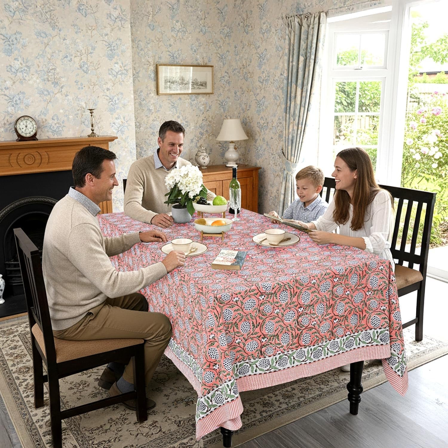 dark-salmon-pink-hand-block-print-cotton-rectangle-tablecloth-60-x-60-inches-reusable-table-cover-decorative-everyday-use-for-dining-room-farmhouse-home-gift-for-spring-mothers-day