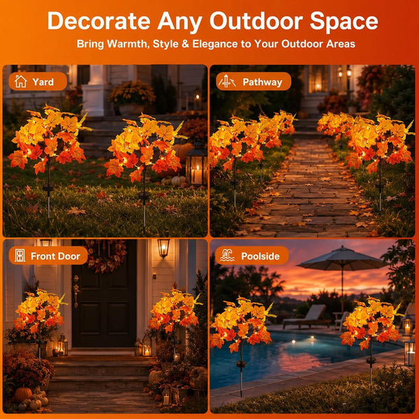 Fall Decor Solar Garden Lights, 2 Pack Maple Leaf Path Lights with 8 Lighting Modes, 40LED Maple Trees Stake Lights, Pathway Lights for Autumn Patio Halloween Thanksgiving Decorations (Orange - Leaf)7