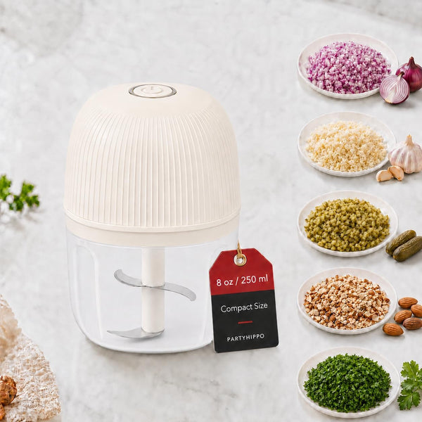 Electric Garlic Chopper, 250ML Cordless Mini Food Processor with 4 Stainless Steel Blades, USB Rechargeable Vegetable Chopper for Garlic, Onion, Chili, Ginger, Herbs and Nuts1