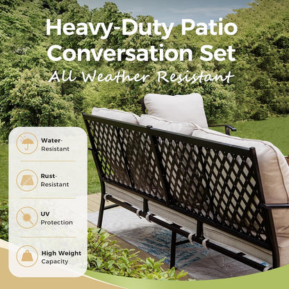 5-Piece Wrought Iron Patio Conversation Set, Swivel Chairs, Beige8