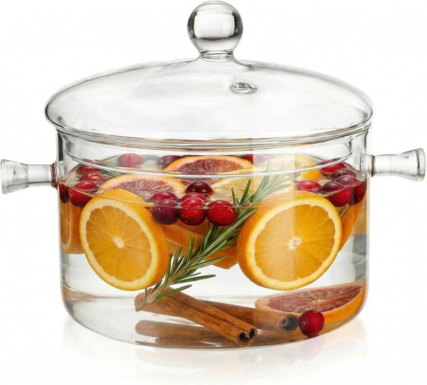 1.5L/50Oz Glass Saucepan with Cover, Heat Resistant Stovetop Glass Cooking Pot with Lid for Pasta Noodle, Soup, Milk, Clear Simmer Pot for Potpourri Christmas Holiday Home Fragrance1
