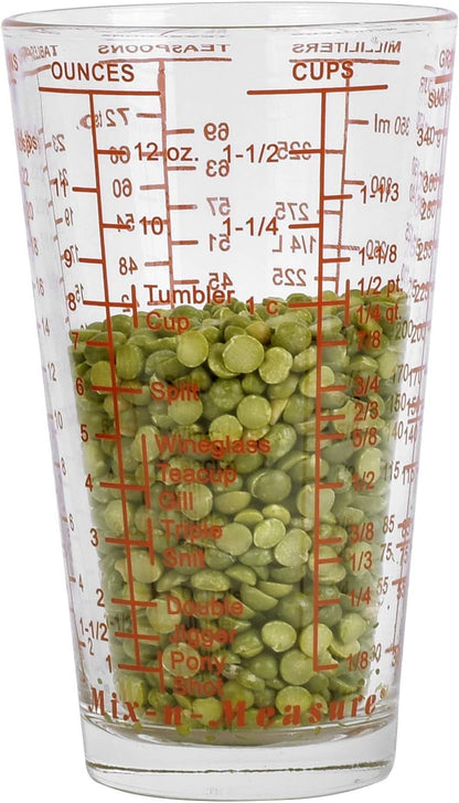 Mix N Measure Glass, Multi-Purpose Liquid and Dry Measuring Cup, 6 Units of Measurement, Heavy Glass, Red7