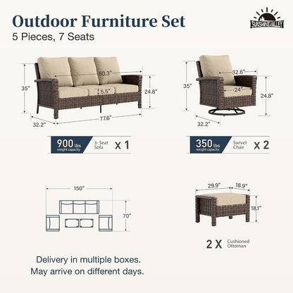 5Pcs Patio Furniture Set, Outdoor High Back Sofa, Beige2