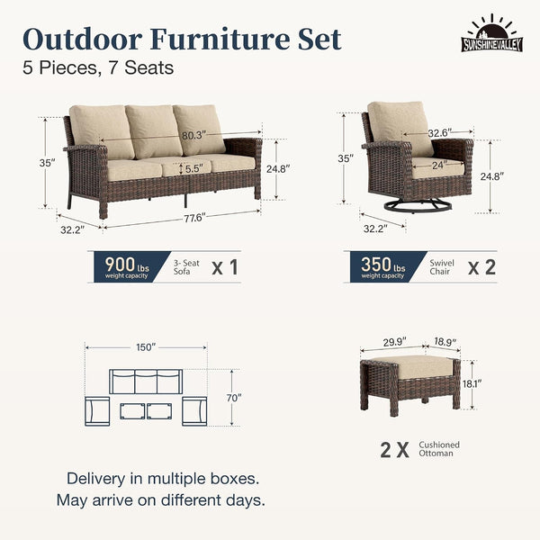 5Pcs Patio Furniture Set, Outdoor High Back Sofa, Beige2