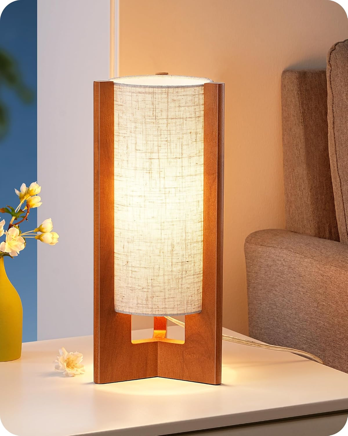 13-5-small-table-lamp-walnut-wood-cylinder-nightstand-lamp-e26-beige-linen-shade-on-off-line-switch-three-sided-base-corner-modern-bedside-lamp-for-living-room-bedroom