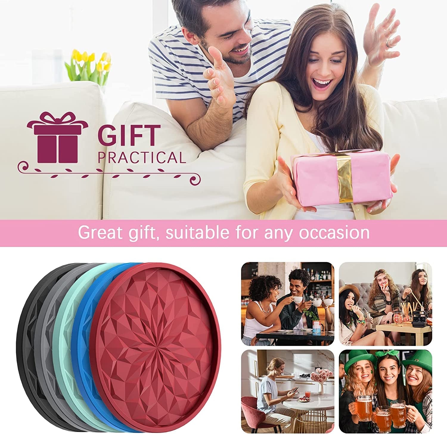 silicone-coasters-with-holder-6-pack-drinking-coasters-cup-mat-for-hot-or-cold-drinks-thickened-non-slip-non-stick-deep-tray-black
