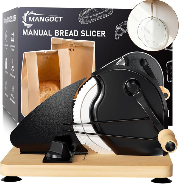 Upgraded Manual Bread Slicer for Homemade Bread with 20 Bags and Acrylic Cover, Adjustable Thickness Bread Cutter, Sourdough Slicer Serrated Blade with Scale Line and Suction Cup for Baguettes1
