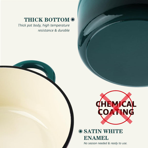 Enameled Cast Iron Dutch Oven - 7QT Pot with Lid Cookbook & Cotton Potholders - Heavy-Duty Cookware for Braising, Stews, Roasting, Sourdough Baking Bottle Green8