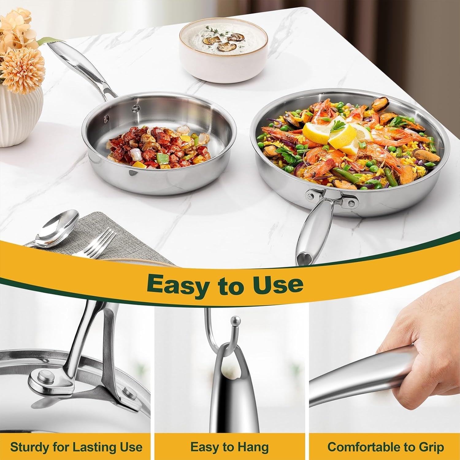 8-10-inch-3-ply-stainless-steel-frying-pan-skillet-2-pieces-stainless-steel-pan-skillet-induction-stir-fry-pan-oven-all-stoves-safe-heavy-duty-even-heat-dishwasher-safe-silver
