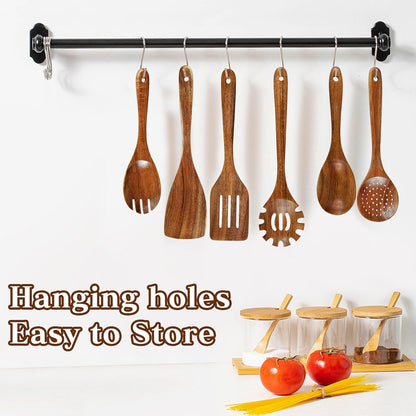 Natural Solid Wooden Utensil Set - 10 Pcs, Non-Stick Wooden Spoons for Cooking, Soft Comfort-Grip Wooden Cooking Utensils Set, Wood Kitchen Utensil Set for Non-Stick Cookware5