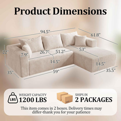 Boneless Couch, 94" L Shaped Modular Sectional Cloud Sofa for Living Room2