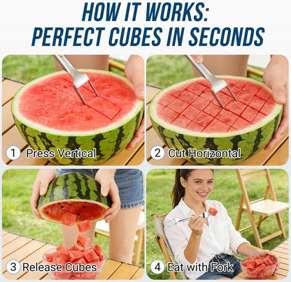 Watermelon Cutter Slicer,2-In-1 Stainless Steel Fruit Fork for Home Kitchen6