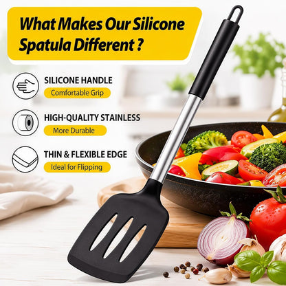 2-Piece Silicone Utensil Set:Heat-Resistant & BPA Free（Black）2