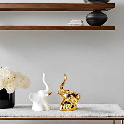 Home Decor Elephant Statues,1 Pair, Small Decorative Accents for Shelves, Livingroom and Bedroom, Gold and White6