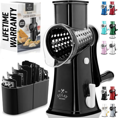 Rotary Cheese Grater 5 Blade Cheese Shredder - Manual Hand Crank Cheese Grater with Reinforced Suction & 5 Interchangeable Drums - Easy to Use, Vegetable Chopper round Mandoline Slicer1