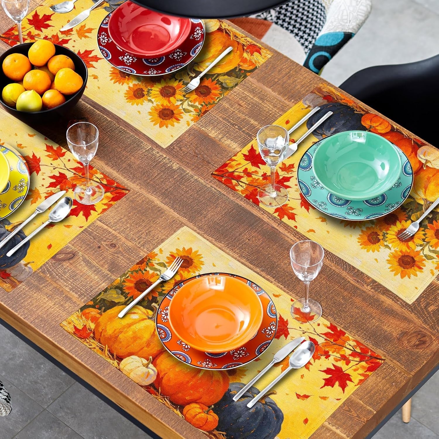 fall-pumpkin-sunflower-placemats-set-of-4-thanksgiving-autumn-maple-leaf-table-mats-harvest-farmhouse-holiday-place-mats-washable-linen-placemat-for-party-kitchen-dining-decor-12x18-inch
