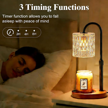 Electric Candle Warmer Lamp with Timer, Dimmable Candle Lamp with Adjustable Height, Wax Melter for Jar Candles Wood Base Floral Home Decor Gifts for Women Mom, Walnut Wood4