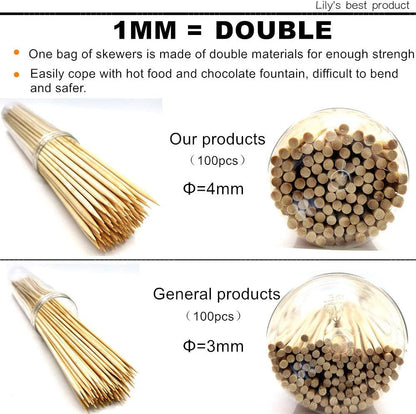 6" Natural Bamboo Skewers for Bbq，Appetiser，Fruit，Cocktail，Kabob，Chocolate Fountain，Grilling，Barbecue，Kitchen，Crafting and Party. Φ=4Mm, More Size Choices 8"/10"/12"/14"/16"/30"(100 PCS)3