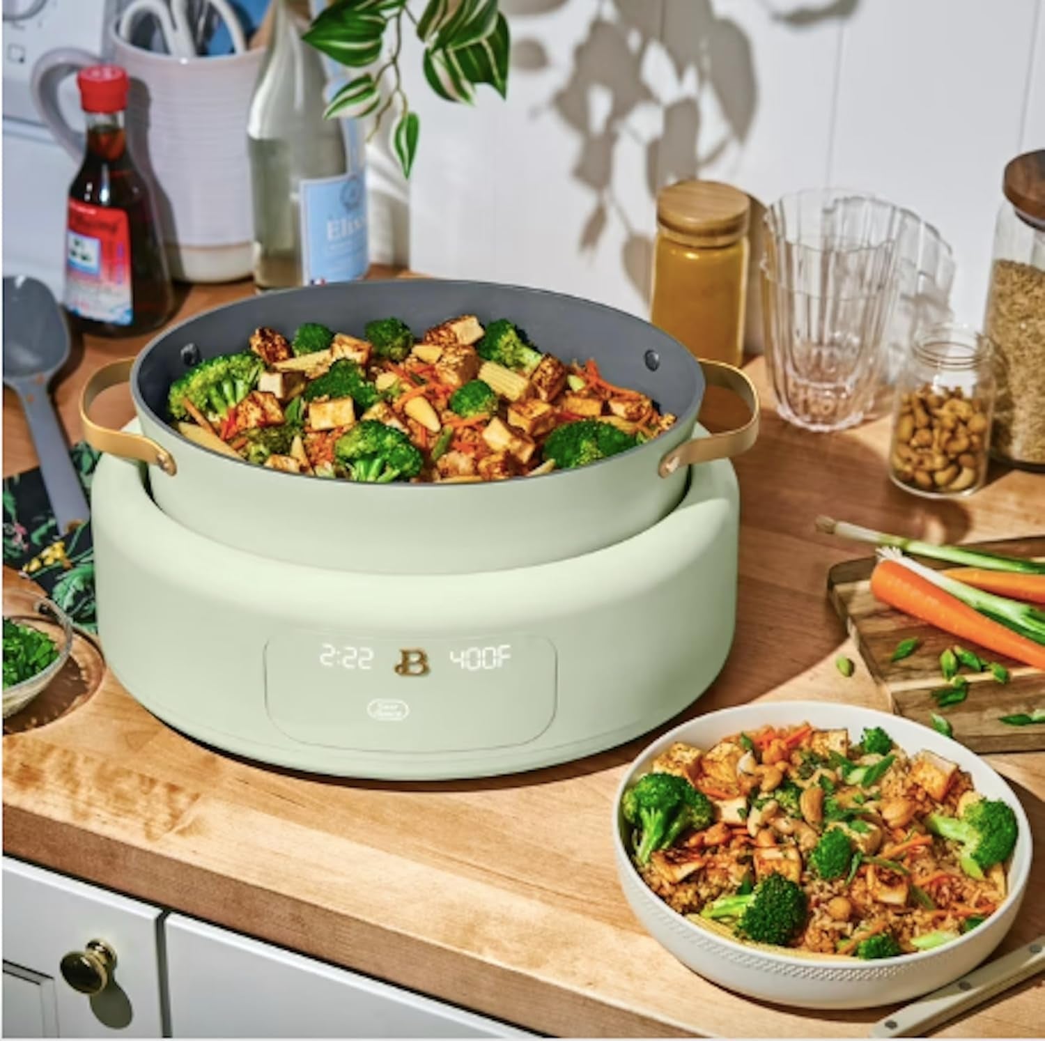 drew-barrymore-10-in-1-6qt-electric-multi-cooker-slow-cooker-rice-cooker-steamer-more-touch-control-oven-safe-dishwasher-safe-sage-green