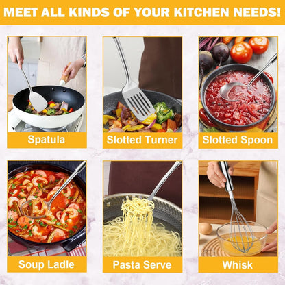 6-Piece Kitchen Cooking Utensils Set, Stainless Steel Kitchen Utensils with Suspendable Handle, Spatula, Slotted Turner, Soup Ladle, Slotted Spoon, Whisk, Pasta Server, Dishwasher Safe3