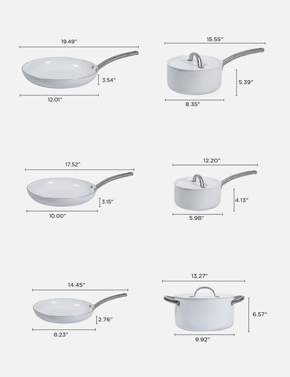 BLACK+DECKER 9-Piece Ceramic White Aluminum Cookware Set, BDK140W | Pots and Pans Set with Ceramic Non-Stick Coating, Kitchen Set with Stainless Steel Handles, Flat Aluminum Lids, Oven Safe7