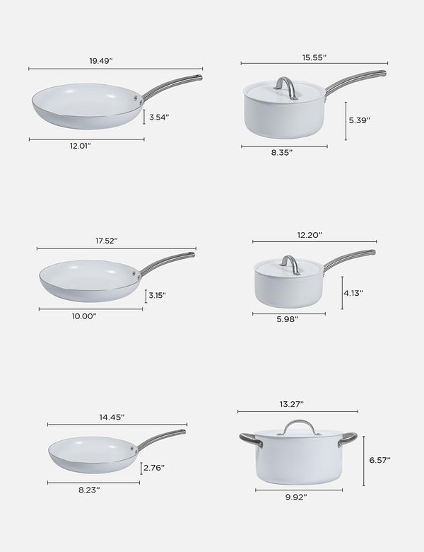 BLACK+DECKER 9-Piece Ceramic White Aluminum Cookware Set, BDK140W | Pots and Pans Set with Ceramic Non-Stick Coating, Kitchen Set with Stainless Steel Handles, Flat Aluminum Lids, Oven Safe7