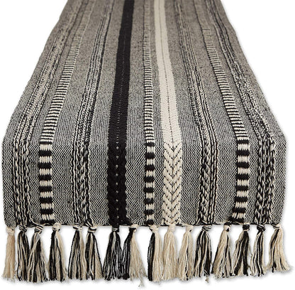 Farmhouse Braided Stripe Table Runner Collection, 15X72 (15X77, Fringe Included), Black1