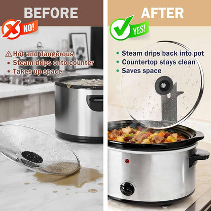 Slow Cooker Pot Lid Holder - 2Pcs Sturdy Lid Rack Designed for Oval & round | Drip-Back Channel Keeps Counter Dry, Hands-Free, Anti-Slip, Rust-Proof Steel, Quick-Clean, Compact, No-Wobble8