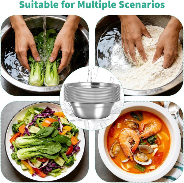 14 Pcs Stainless Steel Mixing Bowls Bulk, 8.66 X 5.1X 3 Inch Silver Metal Salad Bowl, Reusable Nesting Container, Food Baking Container, for Hotel Restaurant Home Kitchen4