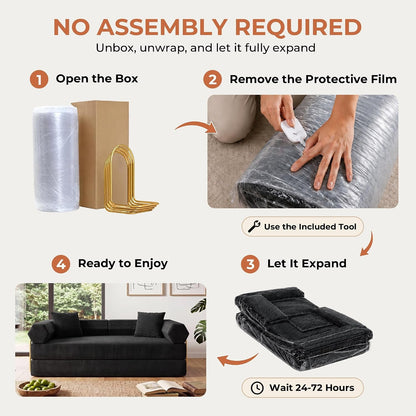 79" Convertible Futon Sofa Bed, Boneless Couch for Living Room | Black9
