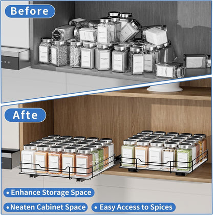 Pull Out Spice Rack, Slide Out Spice Rack for Cabinet, Spice Organizer for Kitchen and Pantry, Fits Spices, Sauces, Canned Food (10.5''Wx10.5''Dx2.5''H)5