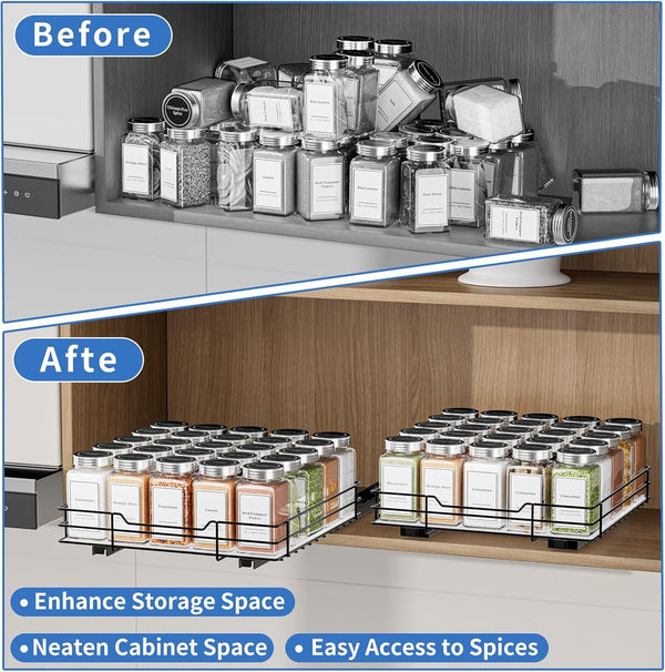 Pull Out Spice Rack, Slide Out Spice Rack for Cabinet, Spice Organizer for Kitchen and Pantry, Fits Spices, Sauces, Canned Food (10.5''Wx10.5''Dx2.5''H)5