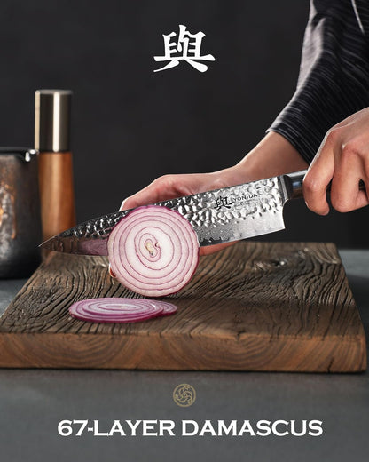 Japanese Chef Knife, 67-Layer Damascus Steel 8 Inch Kitchen Knife with AUS-10 Core, Professional Hand Forged Gyuto Knife with Gift Box, Ergonomic Handle, Ideal Valentine'S Day Gifts for Men Women5