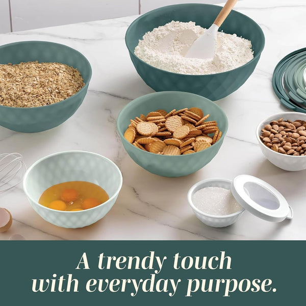 Mixing Bowls with Lids - 12 Piece Plastic Nesting Bowls Set Includes 6 Prep Bowls and 6 Lids, Microwave Safe Mixing Bowl Set, Green Diamond7