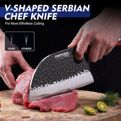 6.8-Inch Serbian Chef Knife Set with Leather Sheath and Whetstone3