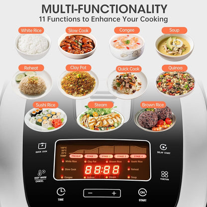 Rice Cooker 20 Cup Cooked,Induction Heating&Fuzzy Logic Technology | Electric Smart Rice Cooker with Steamer Basket,Lcd Display 11 Multi Portable Rice Maker,Delay Timer & Auto Keep Warm for Home2