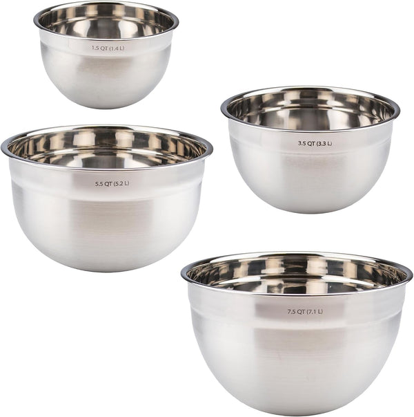 Stainless Steel Mixing Bowls Set of 4 Small Medium Large XL Metal Bowl Set for Cooking Baking Prep, Dishwasher Safe Nesting Mixing Bowls Set, Freezer Storage and Mixer Safe Heavy Duty Bowls1
