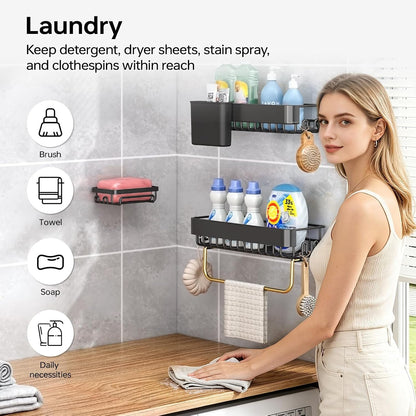 Shower Caddy Adhesive 4-Piece Rust-Resistant Shower Shelves, No-Drill Bathroom Shower Organizer with Large Capacity for Bathroom, Kitchen, and Laundry,Black7