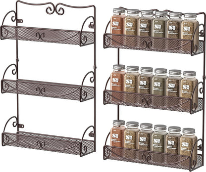 3 Tier Wall Mounted Hanging Spice Rack, Bronze, 2 Pack1