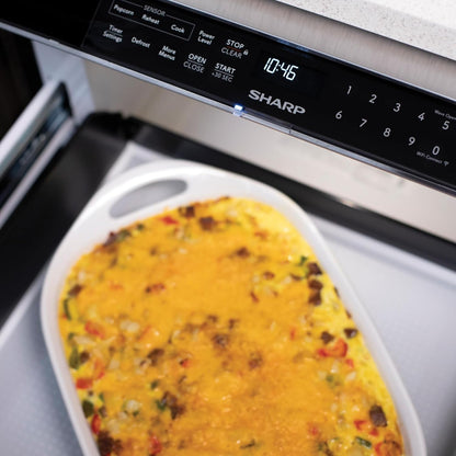 Sharp SMD2489ES 24 In. 1.2 Cu. Ft. Built-In Smart Microwave Drawer Oven | Easy Wave Open, Concealed Glass Touch Control Panel, Works with Alexa Certified, Edge to Edge Black Glass, Stainless7