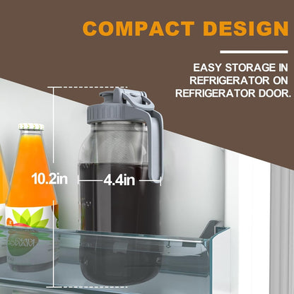 Cold Brew Coffee Maker, 64 Oz Glass Mason Pitcher | 100Μm Stainless Steel Filter, Wide Mouth Design, Leak-Proof Lid with Handle, Pour Spout for Iced Coffee, Tea and Cold Drinks5