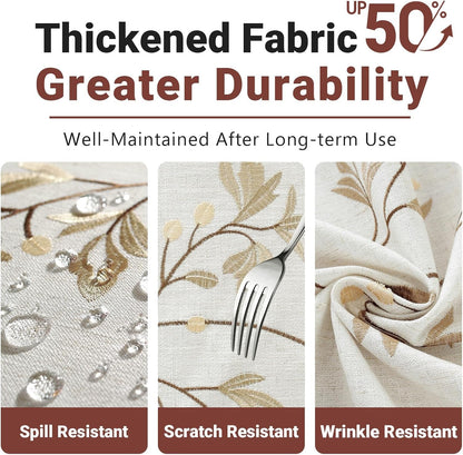 Cotton Linen Waterproof Table Cloth for Dining Table Farmhouse Kitchen Rectangle Tablecloth Coffee Wrinkle Free Tables Cover, Beige, Coffee Flower, 55X70 Inch4