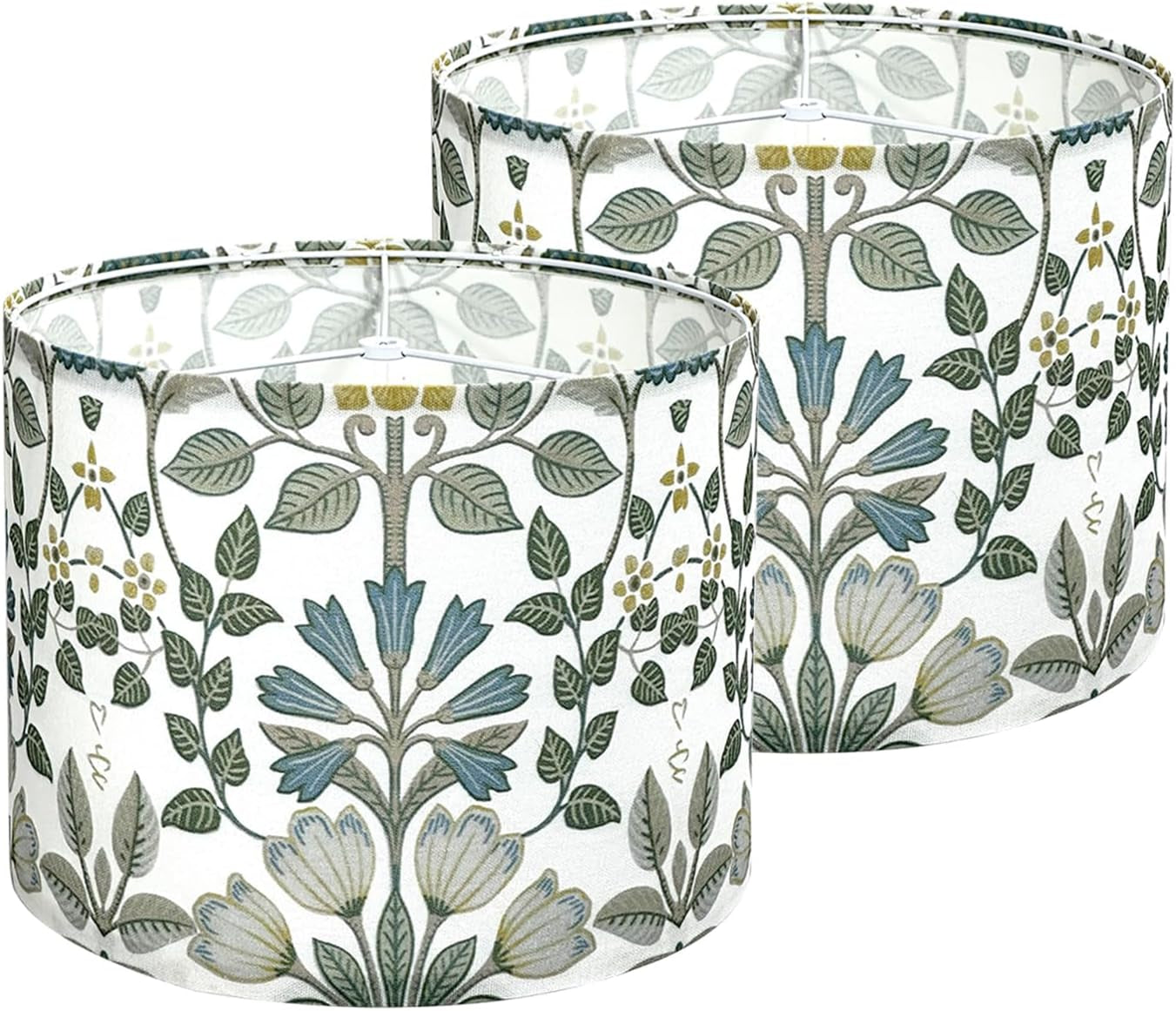 lamp-shades-set-of-2-blue-floral-drum-shades-13-x-13-x-10-inch-spider-fitter-assembly-required-durable-fabric-with-metal-frame-fits-table-and-floor-lamps