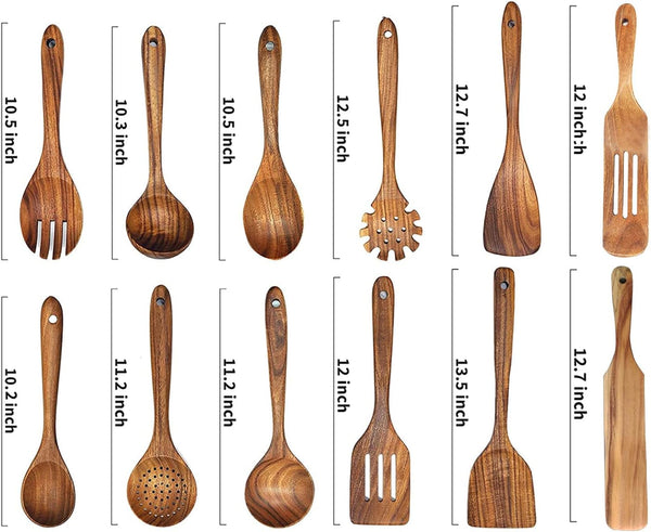 Wooden Spoons for Cooking,12 Wood Kitchen Utensils Set with Comfort Grip2
