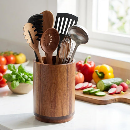 Utensil Holder, Acacia Wood Kitchen Utensil Holder for Countertop, 360°Rotating Cooking Utensil Crock for Kitchen Counter, 7.2" Large Utensil Organizer for Spatula5