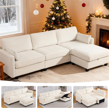 109 Inch Modular Sectional Sofa, L Shaped Couch with Storage Ottoman, Beige1