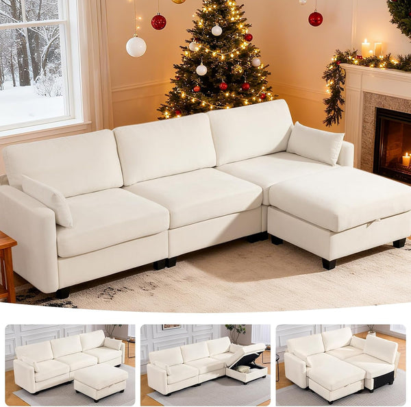 109 Inch Modular Sectional Sofa, L Shaped Couch with Storage Ottoman, Beige1