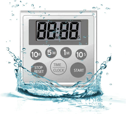 Digital Timer Waterproof Shower Timer Shower Clock Bathroom Kitchen Timer with Strong Magnet and Large LCD Display (Waterproof 7 Key)1