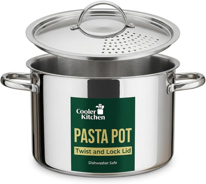 Stainless Steel Pasta Pot with Strainer Lid — 5.5 Qt Large Capacity Spaghetti Pot with Twist Lock Lid — Deep Cooking and Stock Pots for Boiling, Dishwasher Safe by1