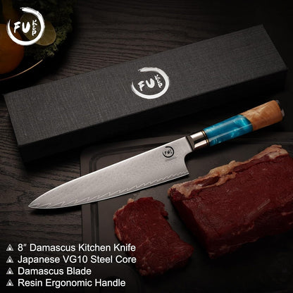 Damascus Chef Knife 8 Inch, Japanese Kitchen Knife with VG10 Steel6